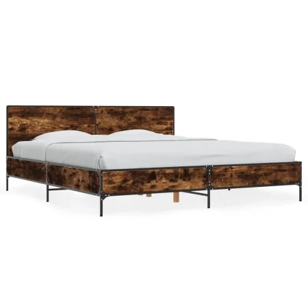 Engineered wood bed frame metal smoked oak 200x200cm by vidaXL, Beds and slatted bases - Ref: Foro24-3280019, Price: 167,44 €...