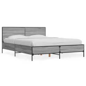 Sonoma gray metal engineered wood bed frame 120x190 cm by vidaXL, Beds and slatted bases - Ref: Foro24-3280025, Price: 146,07...