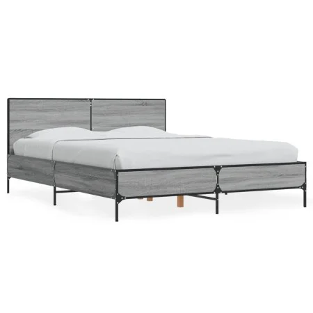 Sonoma gray metal engineered wood bed frame 120x190 cm by vidaXL, Beds and slatted bases - Ref: Foro24-3280025, Price: 144,29...