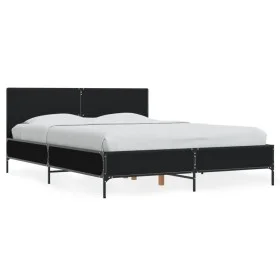 Engineered wood and black metal bed frame 135x190cm by vidaXL, Beds and slatted bases - Ref: Foro24-3280027, Price: 150,60 €,...