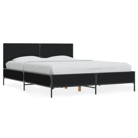 Engineered wood and black metal bed frame 135x190cm by vidaXL, Beds and slatted bases - Ref: Foro24-3280027, Price: 150,60 €,...