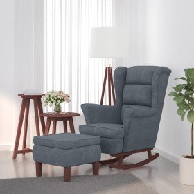 Mecedora orejera de terciopelo gris oscuro y madera maciza Sillón mecedora patas madera y taburete terciopelo gris oscuro