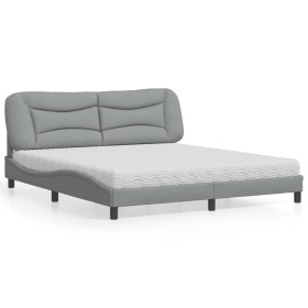Cama con colchón de tela gris claro 180x200 cm