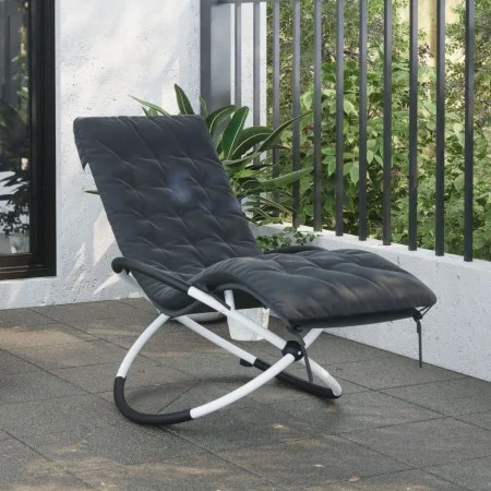 Tumbona geométrica con cojín acero negro y gris de vidaXL, Tumbonas - Ref: Foro24-3213545, Precio: 139,72 €, Descuento: %