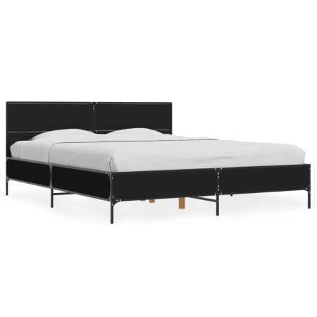 Engineered wood and black metal bed frame 160x200cm by vidaXL, Beds and slatted bases - Ref: Foro24-3280007, Price: 161,55 €,...