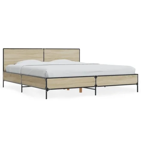 Sonoma oak metal engineered wood bed frame 180x200 cm by vidaXL, Beds and slatted bases - Ref: Foro24-3280013, Price: 159,44 ...