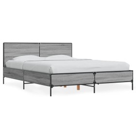 Estructura cama madera ingeniería metal gris Sonoma 135x190 cm de vidaXL, Camas y somieres - Ref: Foro24-3280030, Precio: 152...