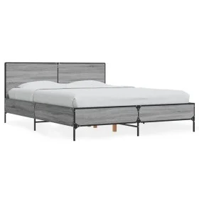 Sonoma gray metal engineered wood bed frame 135x190 cm by vidaXL, Beds and slatted bases - Ref: Foro24-3280030, Price: 150,20...