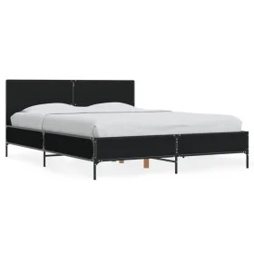 Engineered wood and black metal bed frame 140x190cm by vidaXL, Beds and slatted bases - Ref: Foro24-3280032, Price: 151,99 €,...