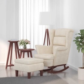 Sillón mecedora patas madera y taburete terciopelo color crema