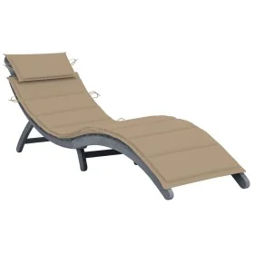 Tumbona con cojín madera maciza de acacia gris de vidaXL, Tumbonas - Ref: Foro24-3064047, Precio: 152,50 €, Descuento: %