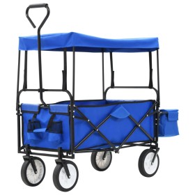 Carrito de mano plegable de acero con capota azul