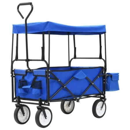 Faltbarer Handwagen aus Stahl mit blauem Verdeck. von vidaXL, Lastenstapler - Ref: Foro24-147590, Preis: 95,93 €, Rabatt: %