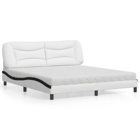 Cama con colchón cuero sintético blanco y negro 180x200 cm