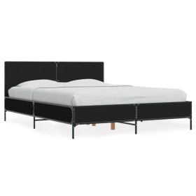 Engineered wood and black metal bed frame 140x200cm by vidaXL, Beds and slatted bases - Ref: Foro24-3279997, Price: 156,44 €,...