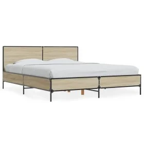 Sonoma oak metal engineered wood bed frame 150x200 cm by vidaXL, Beds and slatted bases - Ref: Foro24-3280003, Price: 152,19 ...