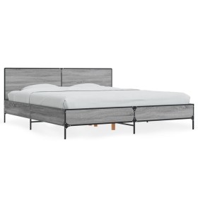 Estructura cama madera ingeniería metal gris Sonoma 200x200 cm de vidaXL, Camas y somieres - Ref: Foro24-3280020, Precio: 173...