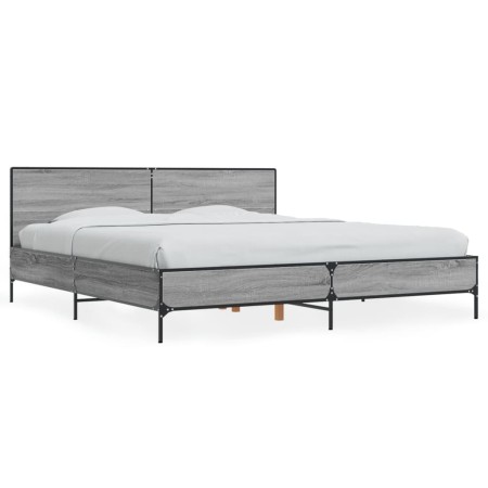 Estructura cama madera ingeniería metal gris Sonoma 200x200 cm de vidaXL, Camas y somieres - Ref: Foro24-3280020, Precio: 173...