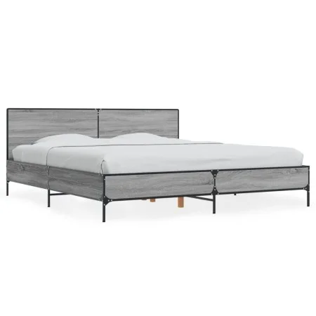 Sonoma gray metal engineered wood bed frame 180x200 cm by vidaXL, Beds and slatted bases - Ref: Foro24-3280015, Price: 165,20...