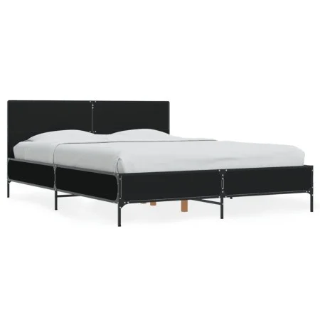 Engineered wood and black metal bed frame 120x190cm by vidaXL, Beds and slatted bases - Ref: Foro24-3280022, Price: 144,73 €,...
