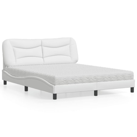 Bed with white synthetic leather mattress 160x200 cm by vidaXL, Beds and slatted bases - Ref: Foro24-3208732, Price: 436,56 €...