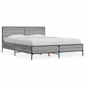 Estructura cama madera ingeniería metal gris Sonoma 140x200 cm