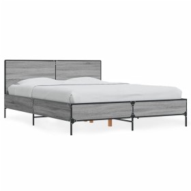 Sonoma gray metal engineered wood bed frame 140x200 cm by vidaXL, Beds and slatted bases - Ref: Foro24-3280000, Price: 156,44...