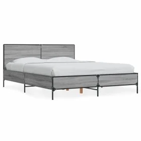 Sonoma gray metal engineered wood bed frame 140x200 cm by vidaXL, Beds and slatted bases - Ref: Foro24-3280000, Price: 154,57...