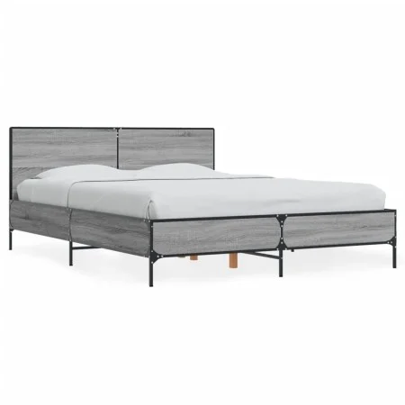 Sonoma gray metal engineered wood bed frame 140x200 cm by vidaXL, Beds and slatted bases - Ref: Foro24-3280000, Price: 154,54...