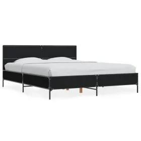 Engineered wood and black metal bed frame 150x200cm by vidaXL, Beds and slatted bases - Ref: Foro24-3280002, Price: 157,23 €,...