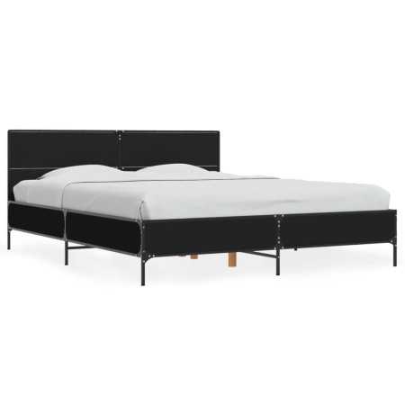 Engineered wood and black metal bed frame 150x200cm by vidaXL, Beds and slatted bases - Ref: Foro24-3280002, Price: 159,16 €,...
