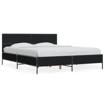 Estructura de cama madera de ingeniería y metal negro 150x200cm de vidaXL, Camas y somieres - Ref: Foro24-3280002, Precio: 15...