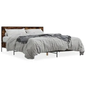 Engineered wood bed frame metal smoked oak 160x200cm by vidaXL, Beds and slatted bases - Ref: Foro24-3280009, Price: 154,86 €...