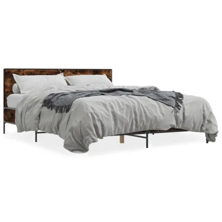 Engineered wood bed frame metal smoked oak 160x200cm by vidaXL, Beds and slatted bases - Ref: Foro24-3280009, Price: 154,82 €...