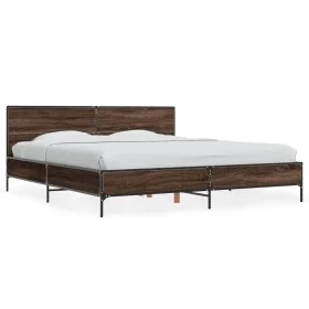 Oak brown metal engineered wood bed frame 180x200 cm by vidaXL, Beds and slatted bases - Ref: Foro24-3280016, Price: 165,24 €...