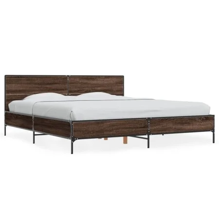 Estructura cama madera ingeniería metal marrón roble 180x200 cm de vidaXL, Camas y somieres - Ref: Foro24-3280016, Precio: 16...