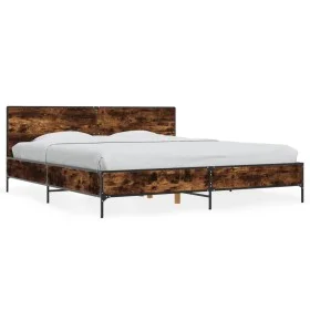 Engineered wood bed frame metal smoked oak 180x200cm by vidaXL, Beds and slatted bases - Ref: Foro24-3280014, Price: 160,33 €...