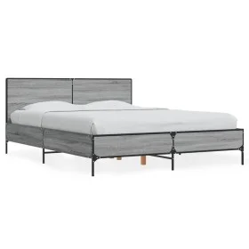 Sonoma gray metal engineered wood bed frame 140x190 cm by vidaXL, Beds and slatted bases - Ref: Foro24-3280035, Price: 152,40...
