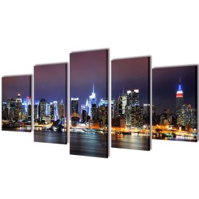 Set decorativo de lienzos para pared Nueva York noche 200 x 100 cm by vidaXL, Posters, prints and visual art - Ref: Foro24-24...