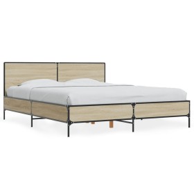 Sonoma oak metal engineered wood bed frame 160x200 cm by vidaXL, Beds and slatted bases - Ref: Foro24-3280008, Price: 156,76 ...