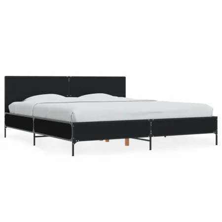 Engineered wood and black metal bed frame 200x200cm by vidaXL, Beds and slatted bases - Ref: Foro24-3280017, Price: 171,23 €,...
