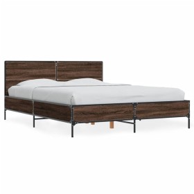 Engineered wood bed frame oak brown metal 140x190 cm by vidaXL, Beds and slatted bases - Ref: Foro24-3280036, Price: 154,25 €...