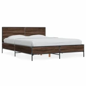 Engineered wood bed frame oak brown metal 140x190 cm by vidaXL, Beds and slatted bases - Ref: Foro24-3280036, Price: 152,40 €...