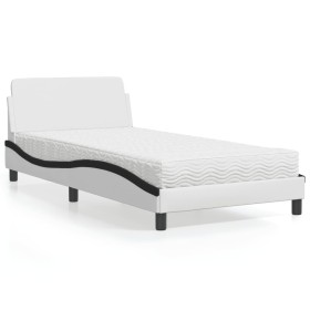 Cama con colchón cuero sintético blanco y negro 100x200 cm