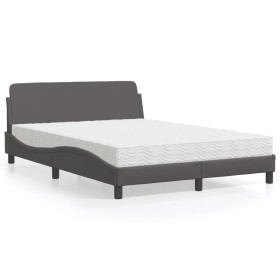 Cama con colchón cuero sintético gris 120x200 cm