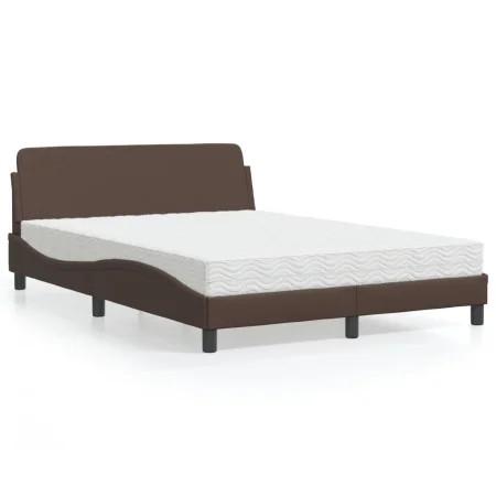 Cama con colchón cuero sintético marrón 140x200 cm de vidaXL, Camas y somieres - Ref: Foro24-3208419, Precio: 374,85 €, Descu...