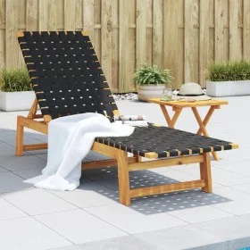 Tumbona con mesa madera maciza de acacia y tela negra by vidaXL, Loungers - Ref: Foro24-3214213, Price: 153,23 €, Discount: %