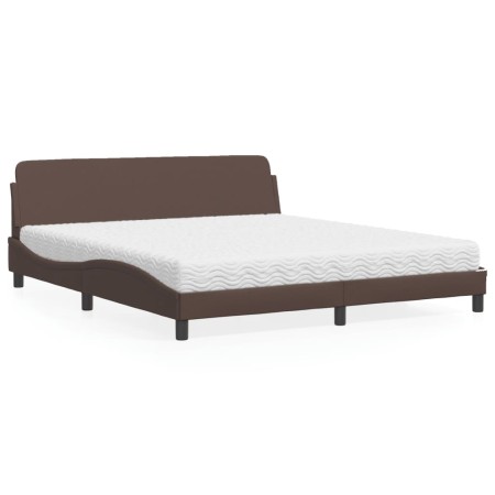 Cama con colchón cuero sintético marrón 180x200 cm de vidaXL, Camas y somieres - Ref: Foro24-3208459, Precio: 366,69 €, Descu...