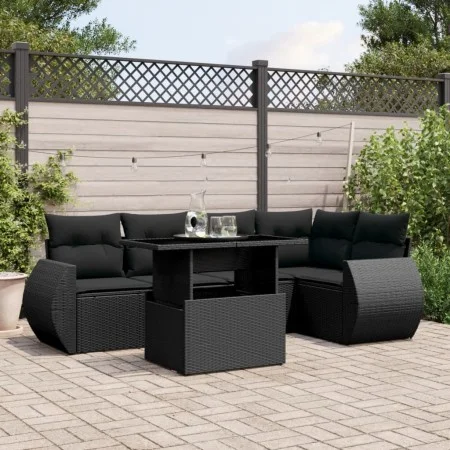 Set de sofás de jardín 6 piezas y cojines ratán sintético negro by vidaXL, Garden sets - Ref: Foro24-3268515, Price: 471,72 €...