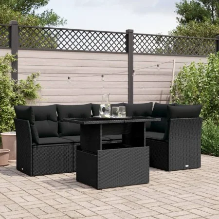 Set de sofás de jardín 6 piezas y cojines ratán sintético negro by vidaXL, Garden sets - Ref: Foro24-3266565, Price: 439,76 €...